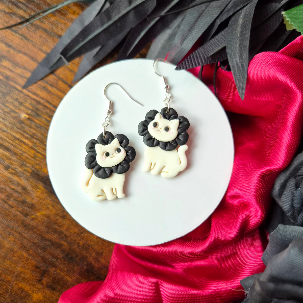 White Cat in Black Flower (Glow in the Dark)