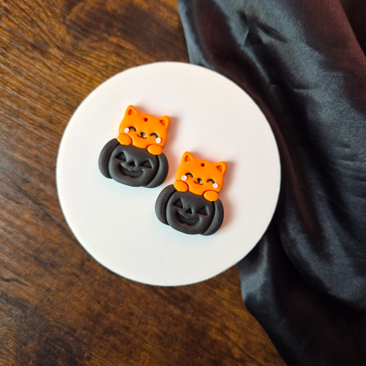 Orange Cats in Black Pumpkins (OOAK)
