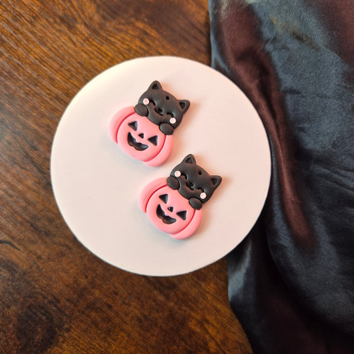 Cats in Pumpkins - DARK pink (OOAK)