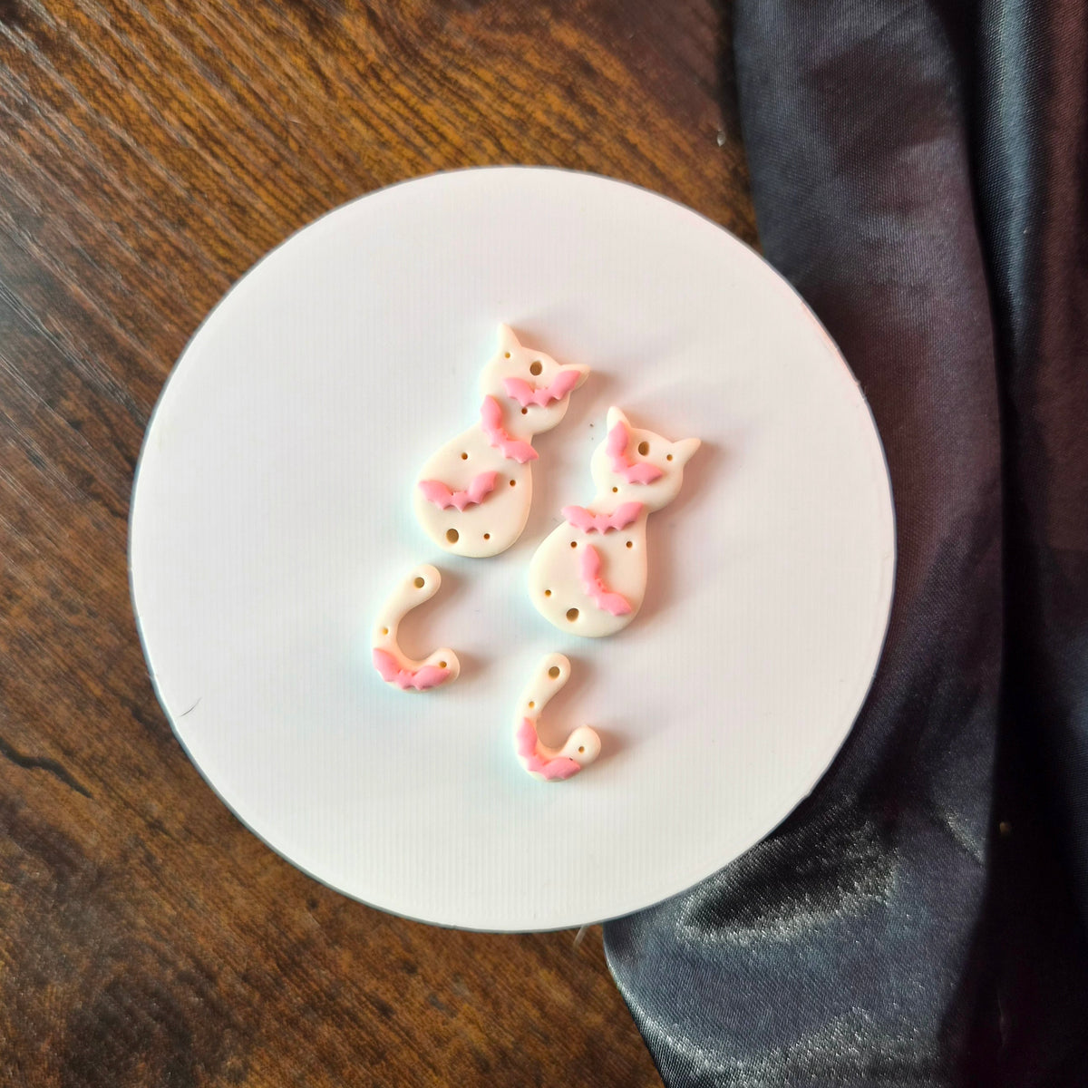 Pink Bat Cat Dangles - Glow in the Dark (OOAK)