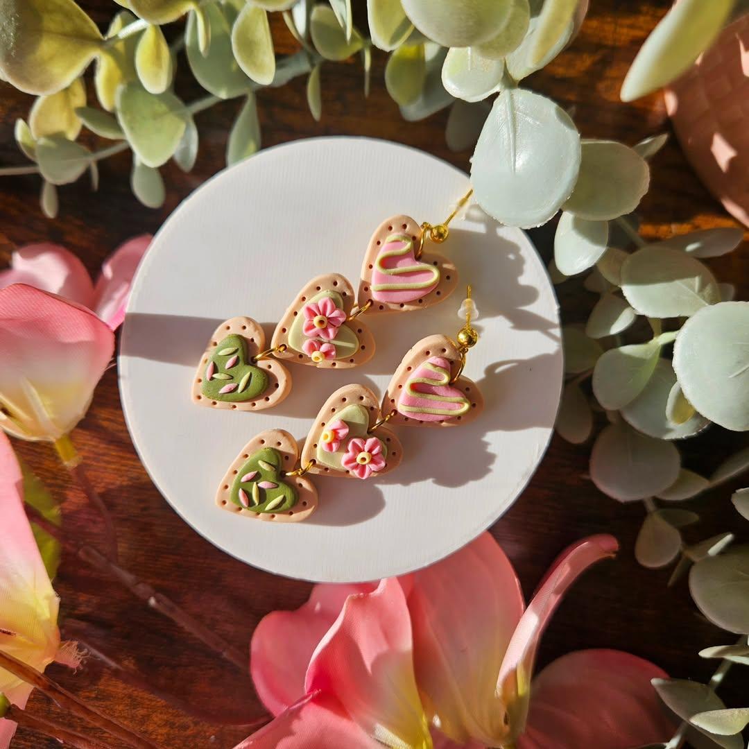 Matcha Blossoms Cookie heart trio